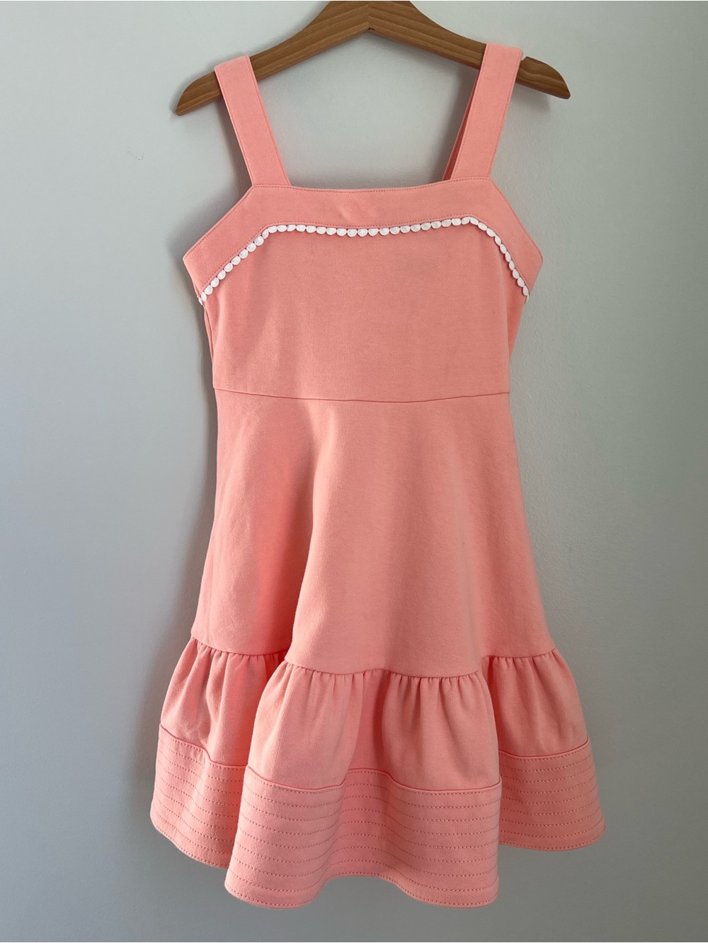 Janie and Jack | 100% Cotton Coral Pink Kids Sundress with White Pom Trim Size 6